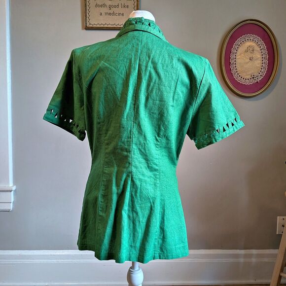 Vintage 90s Louise Paris Green Blazer Cut Out Jacket Shoulder Pads Size 9/10 - Picture 2 of 12